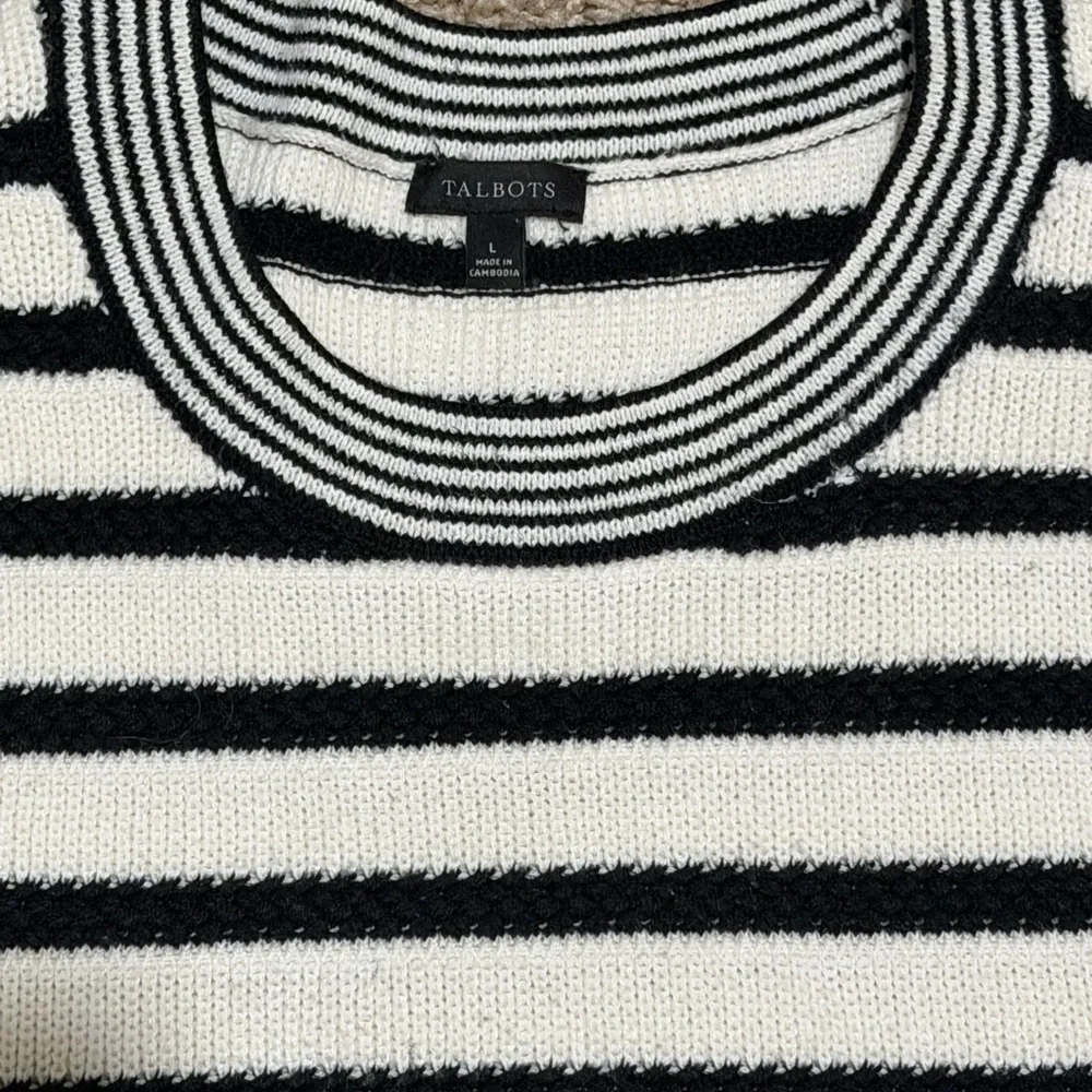 Talbots Sleeveless Top Black & White Stripes Size Large Cotton Blend Knit - Picture 2 of 6
